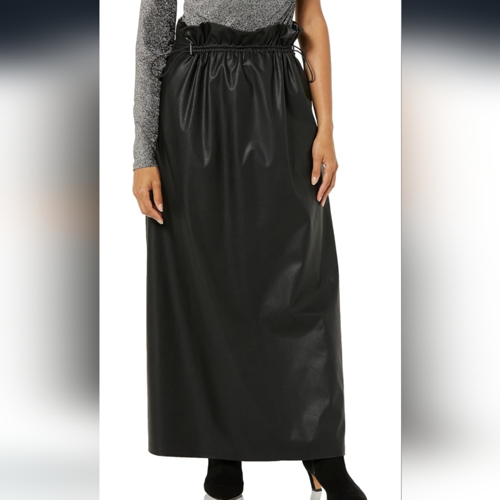 Terea Long Faux Leather Black Skirt